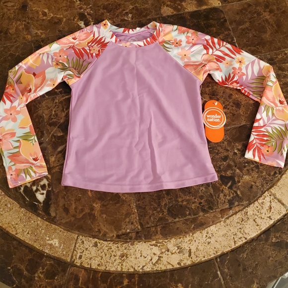 Wonder Nation lilac floral long sleeve rash guard S 6-6x NWT - Picture 2 of 5